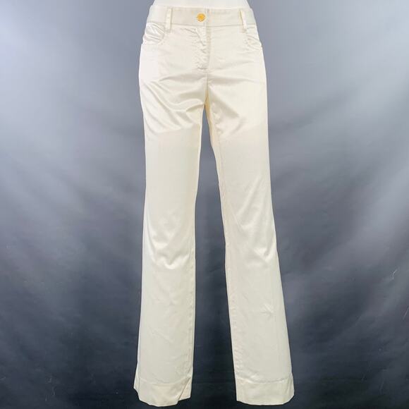 DOLCE & GABBANA Size 6 White Cotton Blend Twill Flat Front Straight Casual Pants